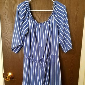Plus Blue and White Striped Romper Forever 21